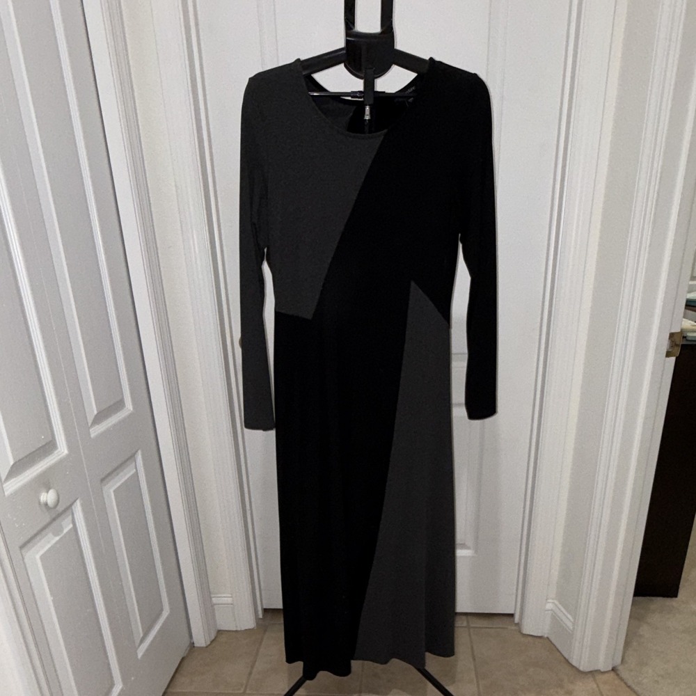 Karen Kane Women's Colorblock Round Neck Long Sleeve Maxi Dress Black Gray XL
